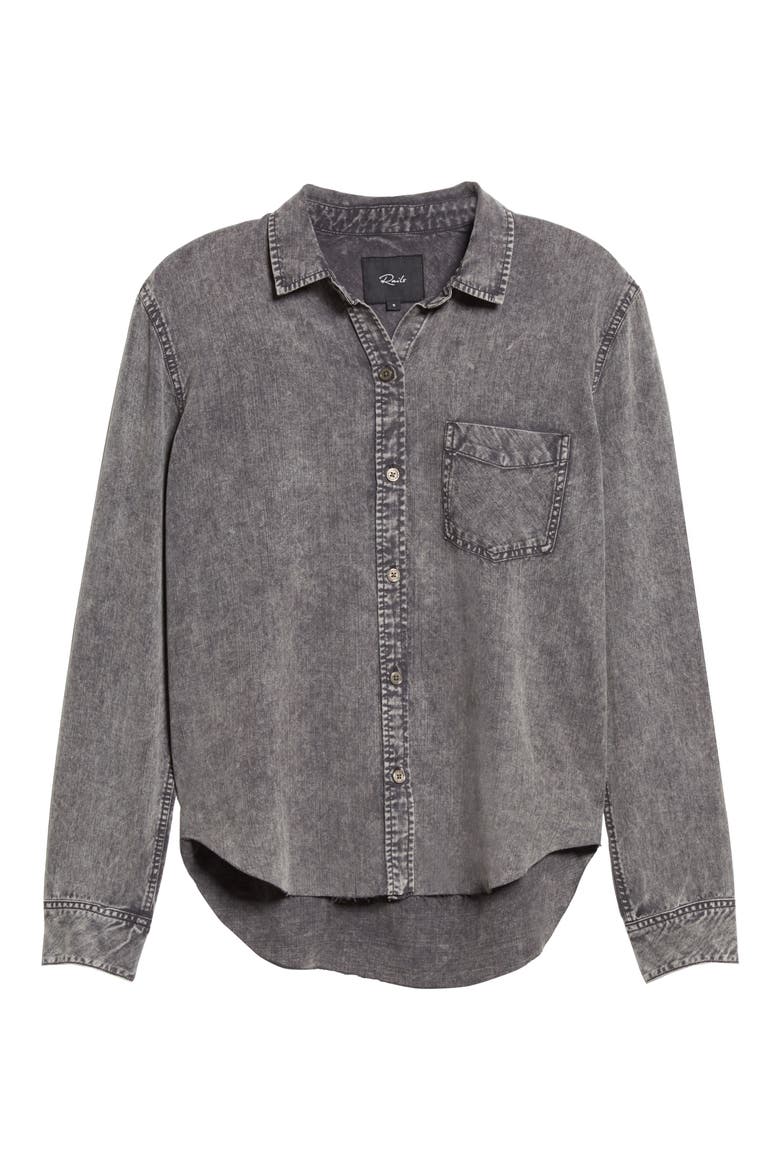 Ingrid Raw Hem Long Sleeve Button-Up Shirt, Alternate, color, BLACK ACID WASH
