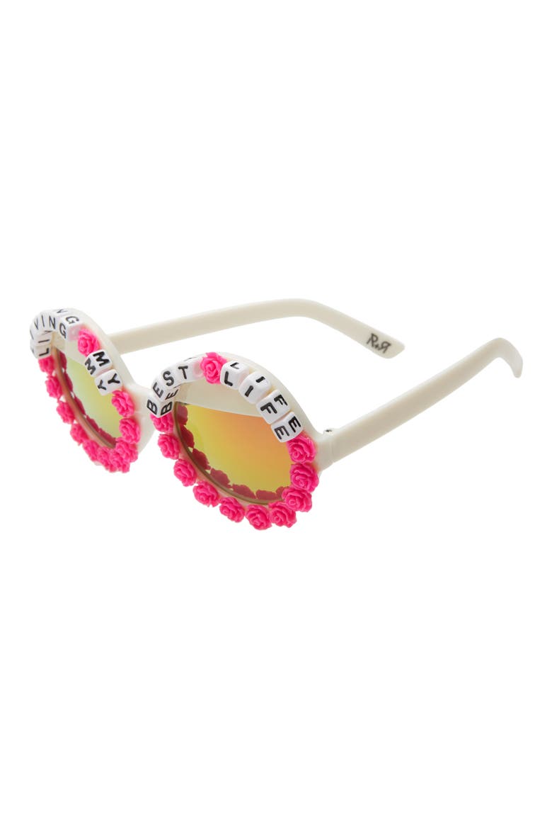 Living My Best Life Round Sunglasses, Alternate, color, HOT PINK/ GREEN MIRRORED