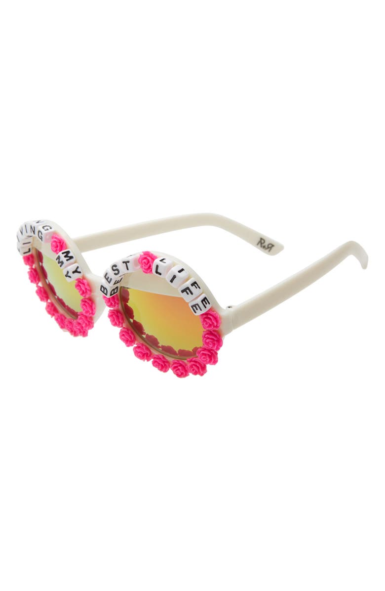 Rad + Refined Living My Best Life Round Sunglasses, Alternate, color, Hot Pink/ Green Mirrored