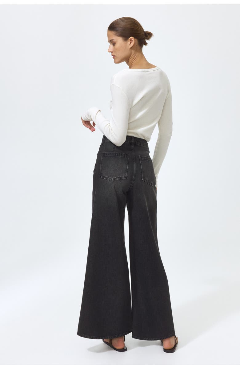 H&M Super wide high waist jeans, Alternate, color, Washed Black