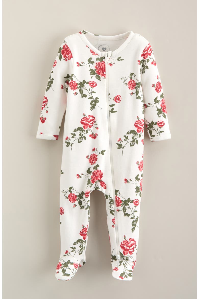 Print Cotton Footie Romper, Main, color, IVORY EGRET MOOD FLORAL