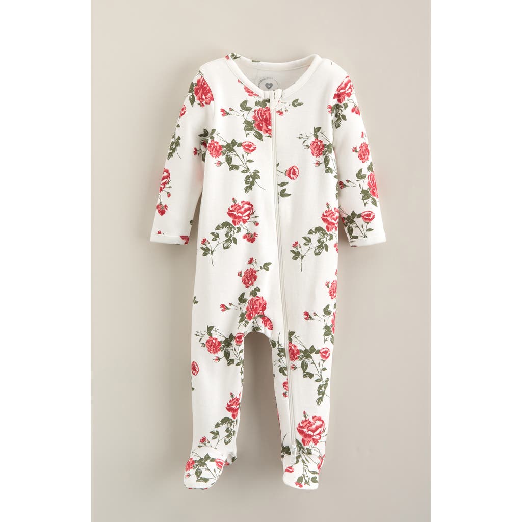 Nordstrom Babies' Print Cotton Footie Romper In Ivory Egret Mood Floral
