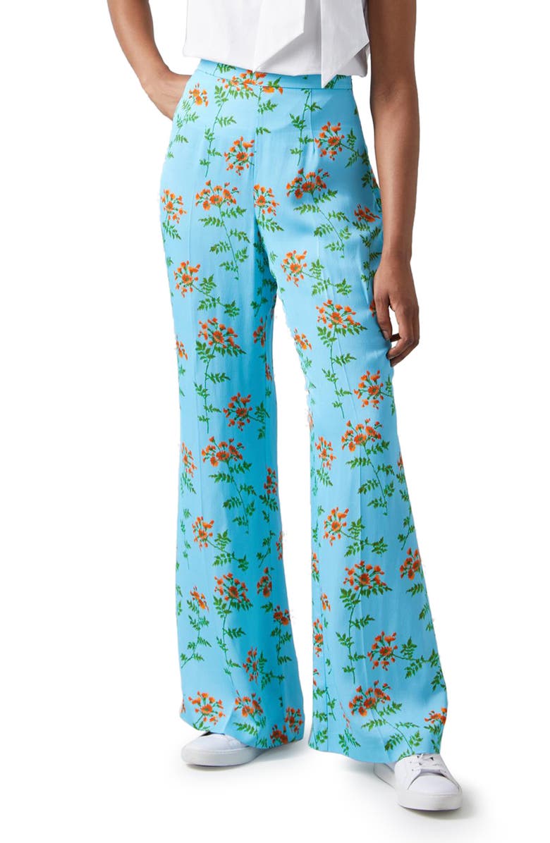 LK Bennett Esme Norse Floral Wide Leg Trousers, Main, color, Norse Blue Multi