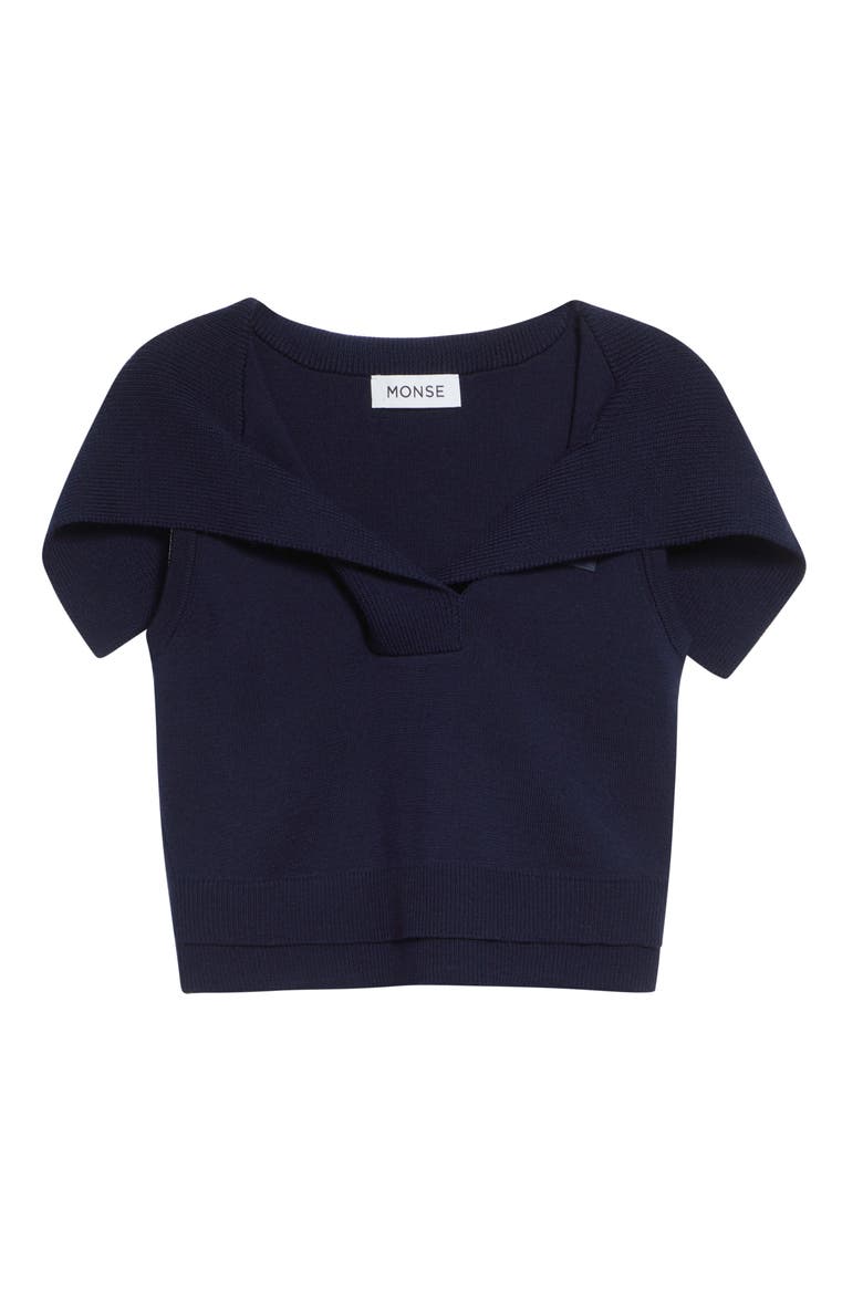 Crop Sailor Collar Merino Wool Sweater, Alternate, color, MIDNIGHT