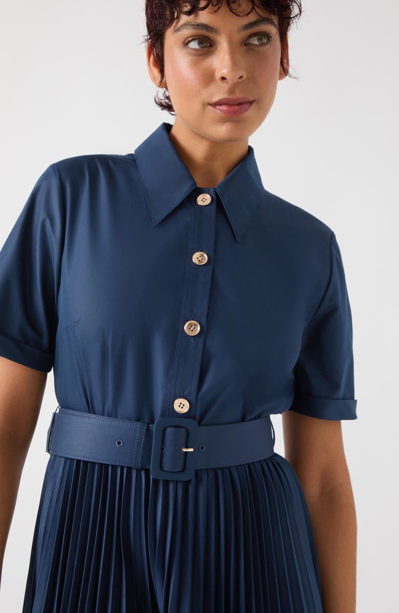 LK Bennett Cally Pleated Shirtdress, Alternate, color, Navy