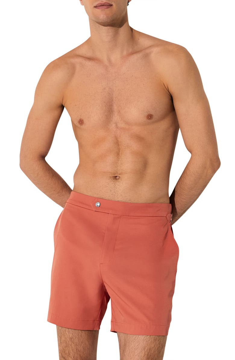Reiss Sun Solid Side Adjuster Swim Trunks, Main, color, Dusty Orange
