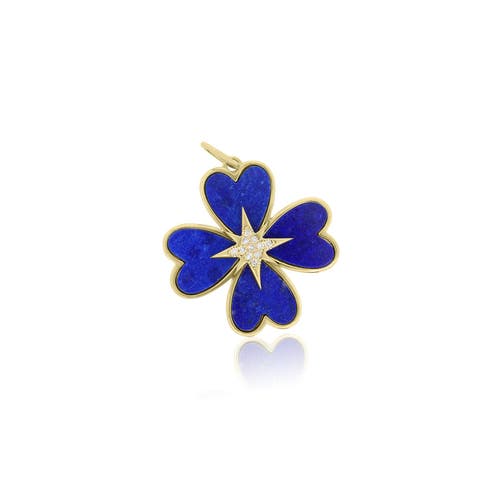 The Lovery Fine Jewelry Lapis Starburst Clover Charm In Gold