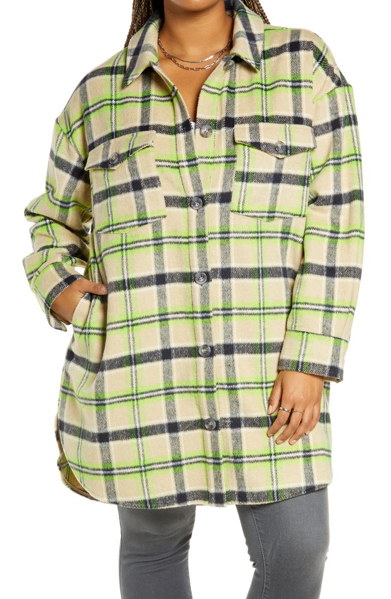 BP. Brushed Plaid Oversize Shirt Jacket, Alternate, color, 