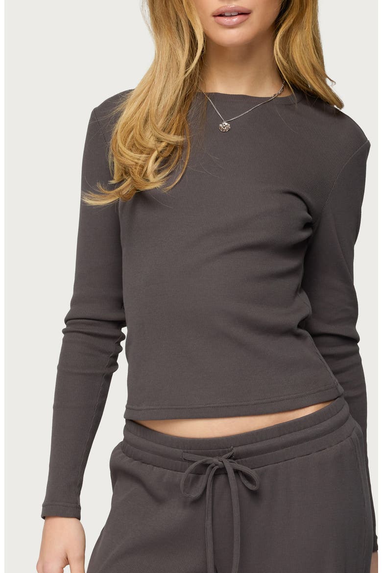 Cicilia Long Sleeve Cotton Blend Rib T-Shirt, Main, color, DARK-GRAY