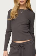 EDIKTED Cicilia Long Sleeve Cotton Blend Rib T-Shirt