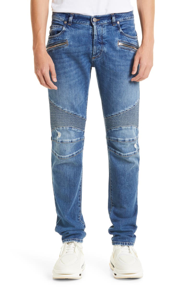 Balmain Moto Tapered Jeans, Main, color, 