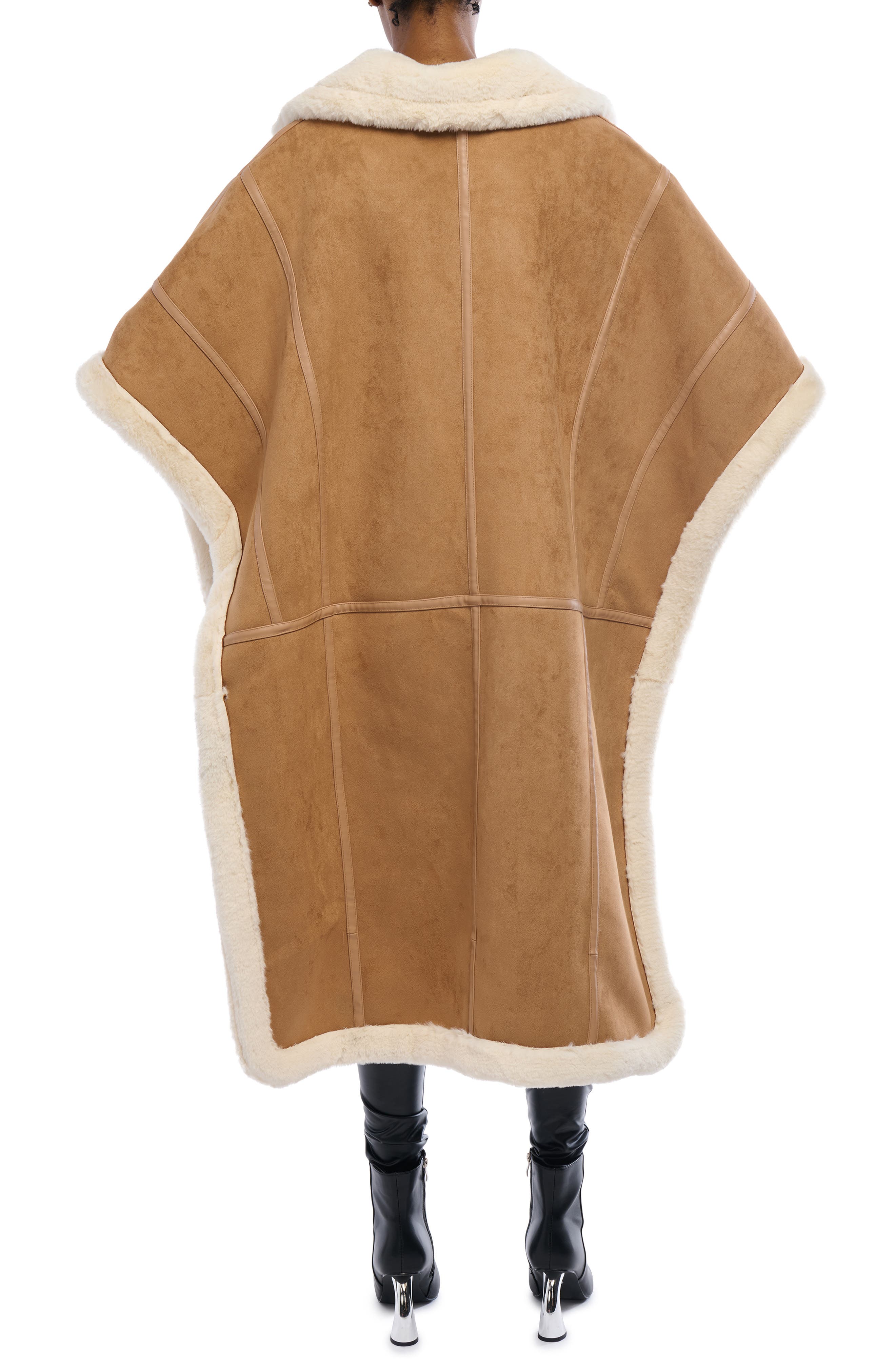 Faux Shearling Poncho Coat - image 2