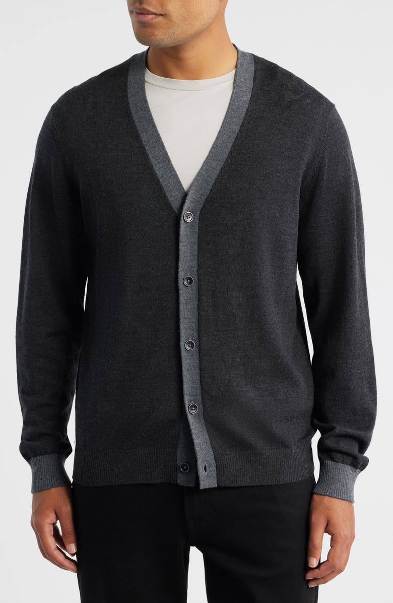 Robert Barakett Thomas Merino Wool Cardigan, Alternate, color, Charcoal