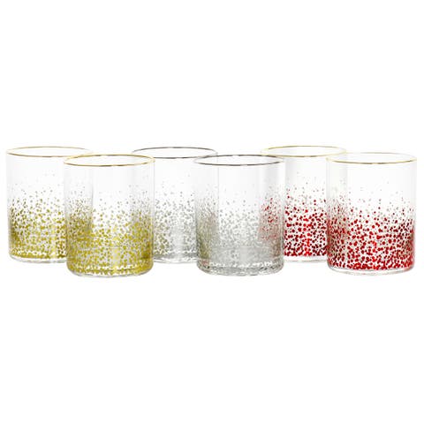 California Designs Audrey Hill 6 Piece 13.5oz Double Old Fashion Glass Set in Assorted Colors