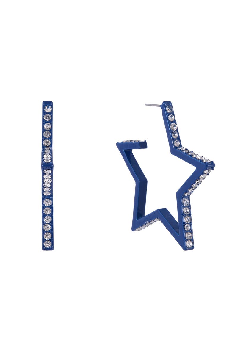 Blue Star Hoop Earrings, Main, color, Blue