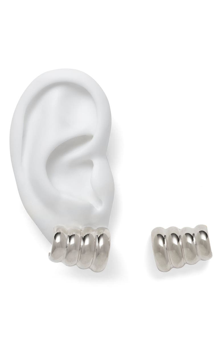 Lady Grey Scala Huggie Hoop Earrings, Alternate, color, Silver