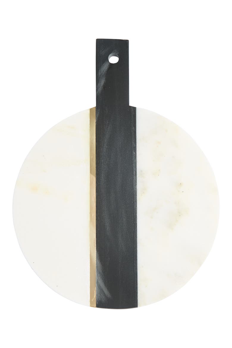 White & Black Round Marble Serving Tray, Main, color, WHITE