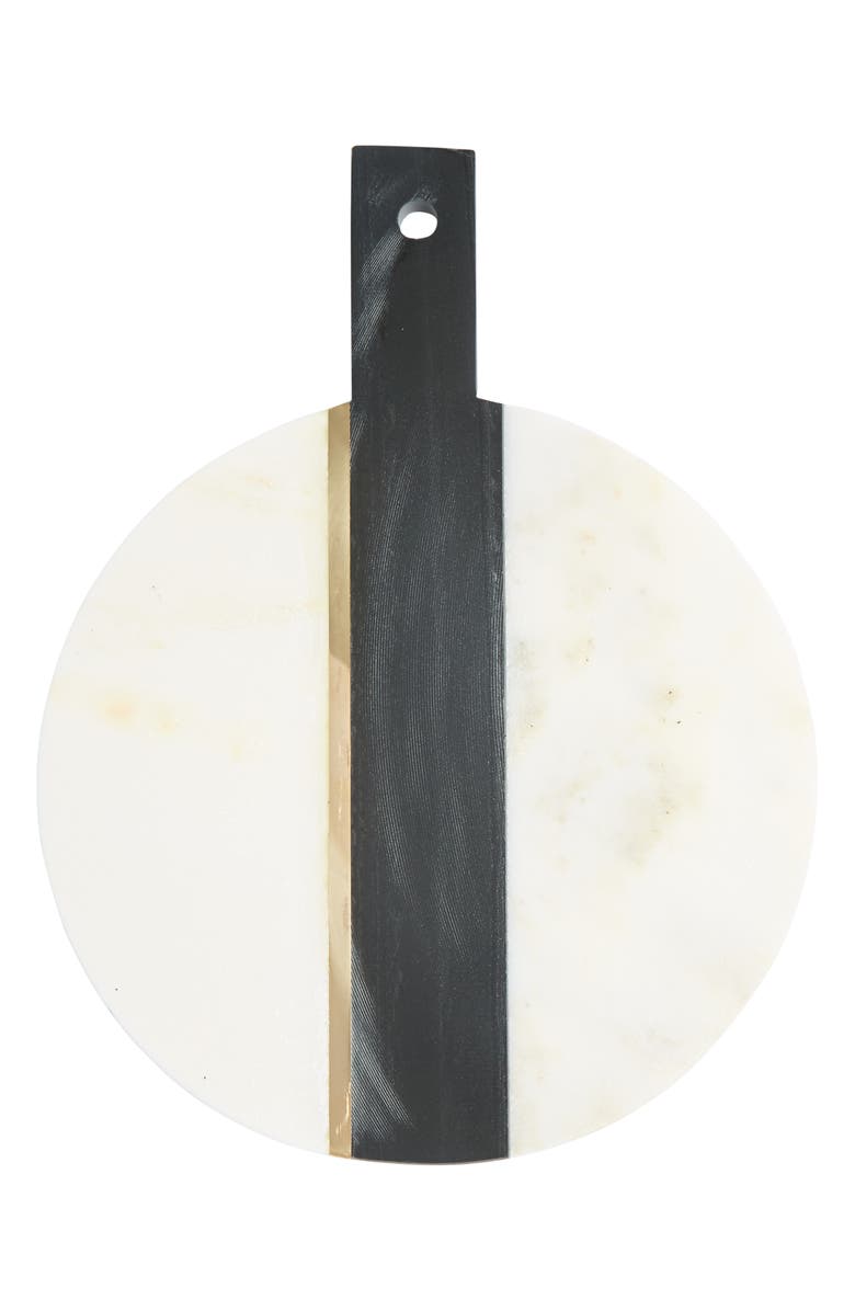 DIAMOND HOME White & Black Round Marble Serving Tray, Main, color,