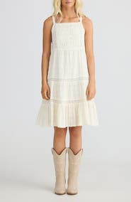 Talisman the Label Aurora Floral Embroidered Lace Trim Tiered Midi Dress