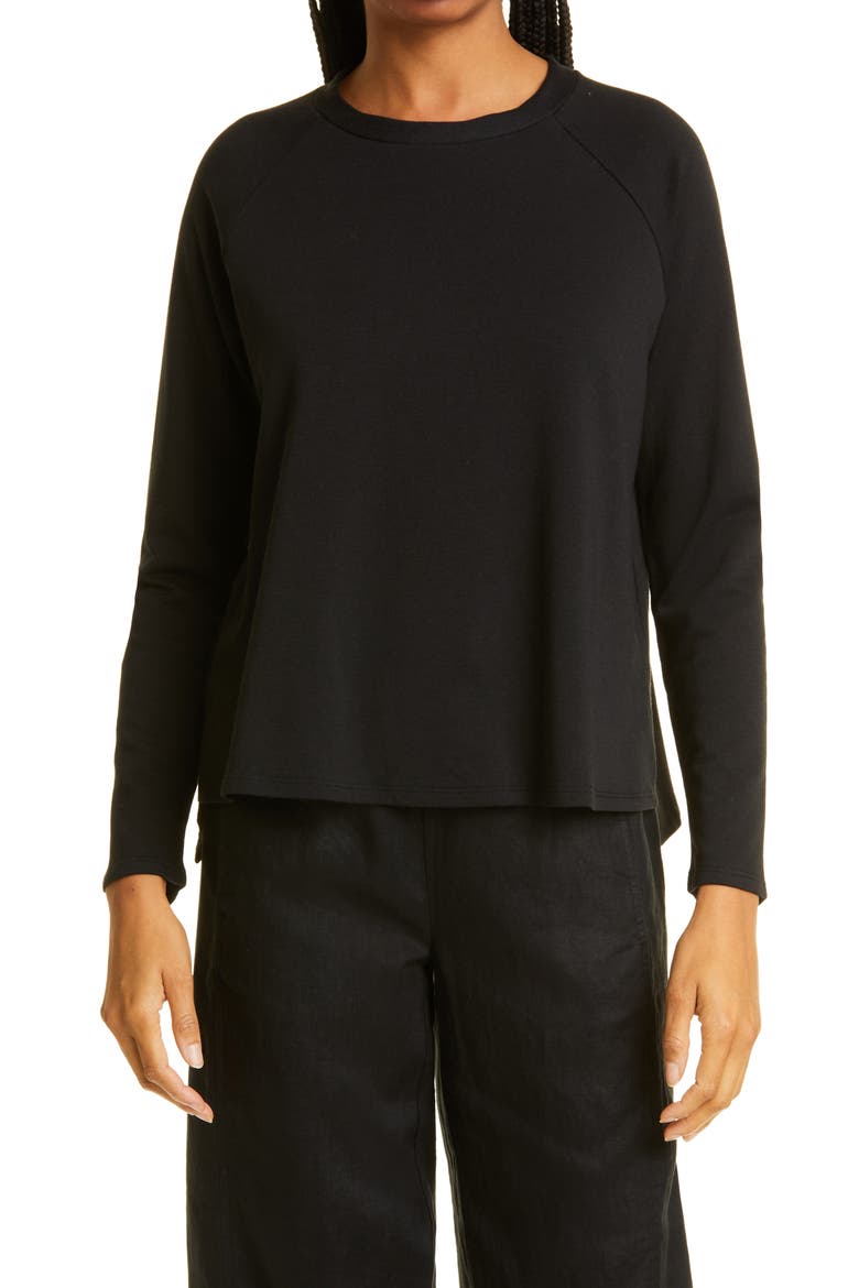 Raglan Crewneck Fleece Sweatshirt, Main, color, BLACK