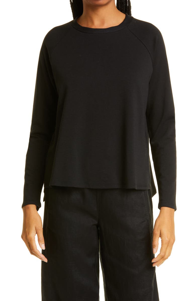 Eileen Fisher Raglan Crewneck Fleece Sweatshirt, Main, color, 