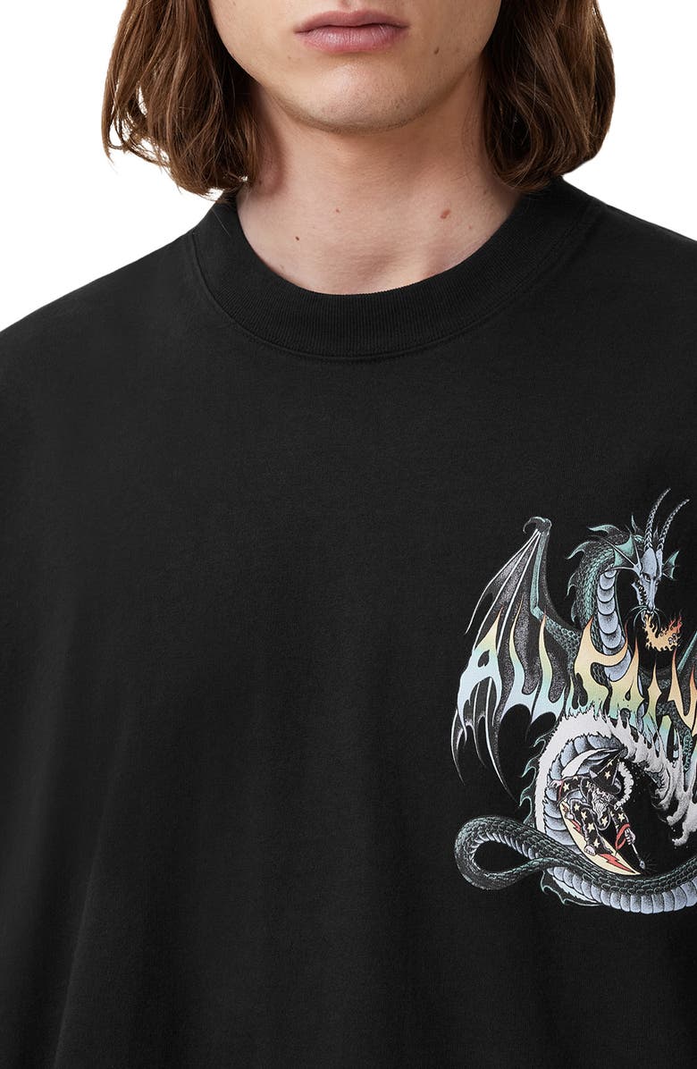 AllSaints Dragon Wave Oversize Graphic T-Shirt, Alternate, color, Washed Black