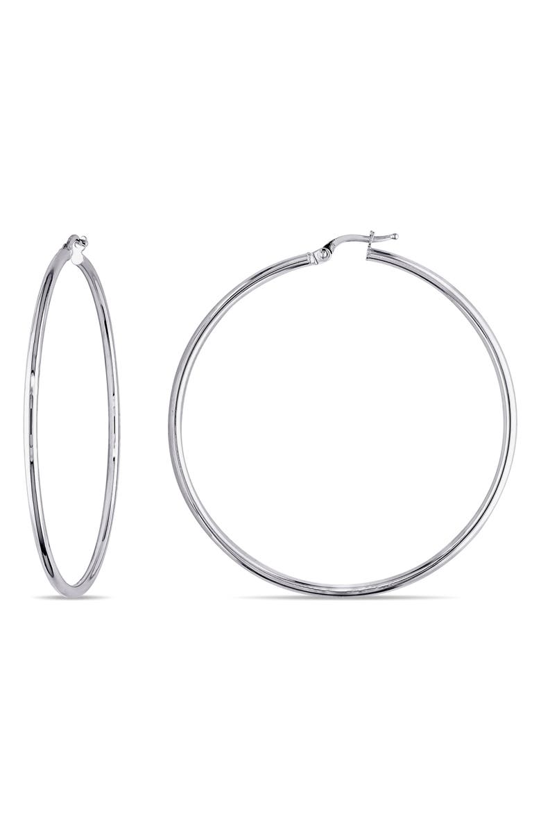 DELMAR Polished Hoop Earrings, Main, color, White Gold