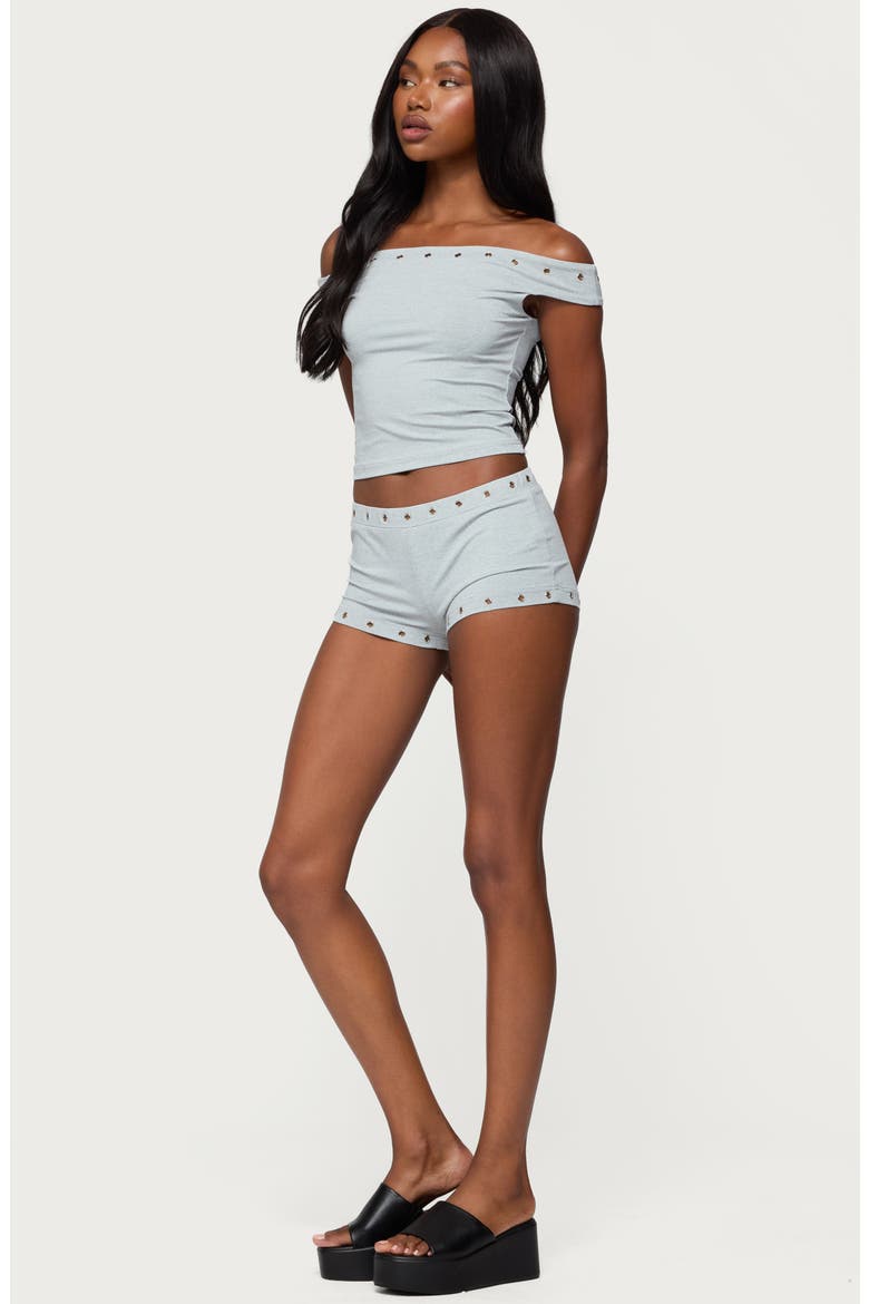 Neriah Grommet Trim Off the Shoulder Crop Top, Alternate, color, GRAY-MELANGE