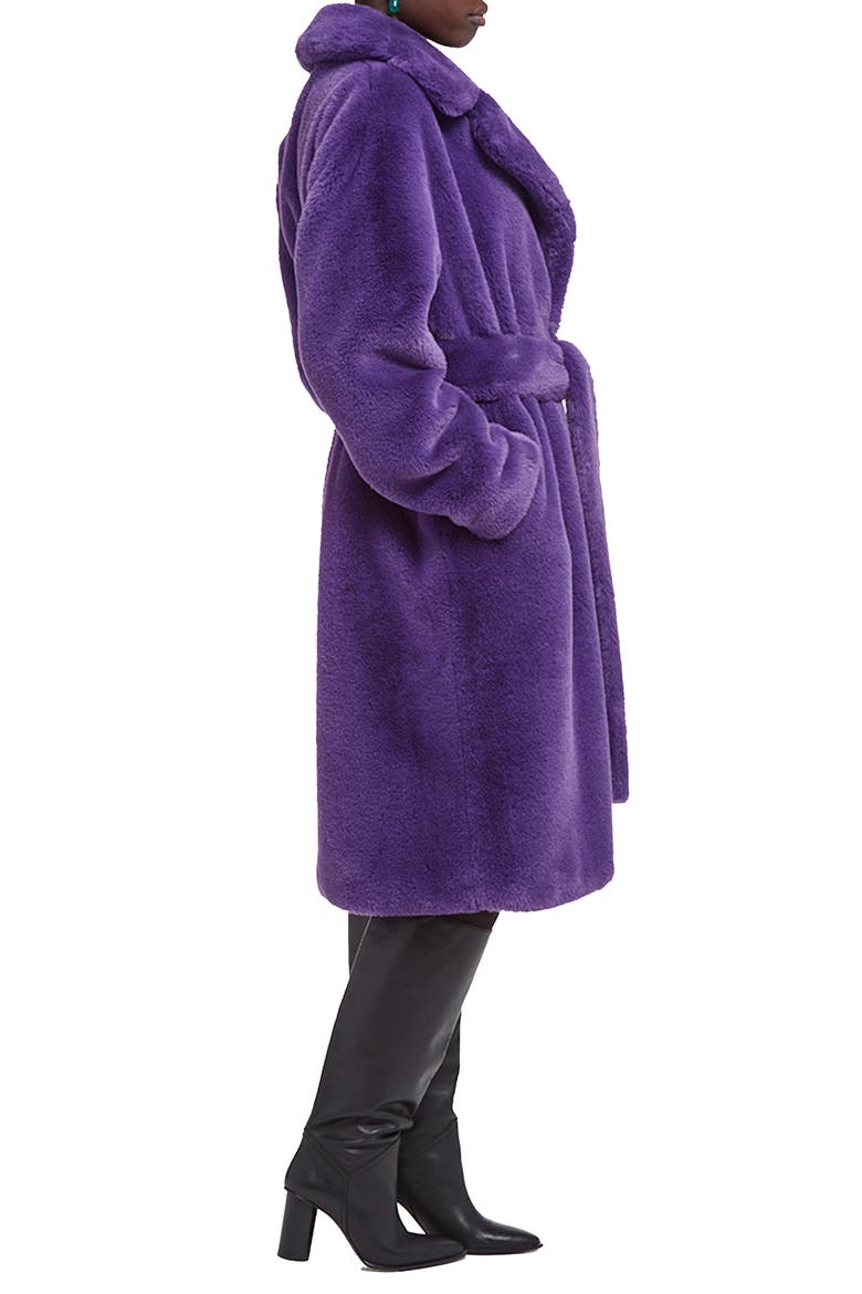 Mona Belted Faux Fur Coat, Alternate, color, ELECTRIC PURPLE
