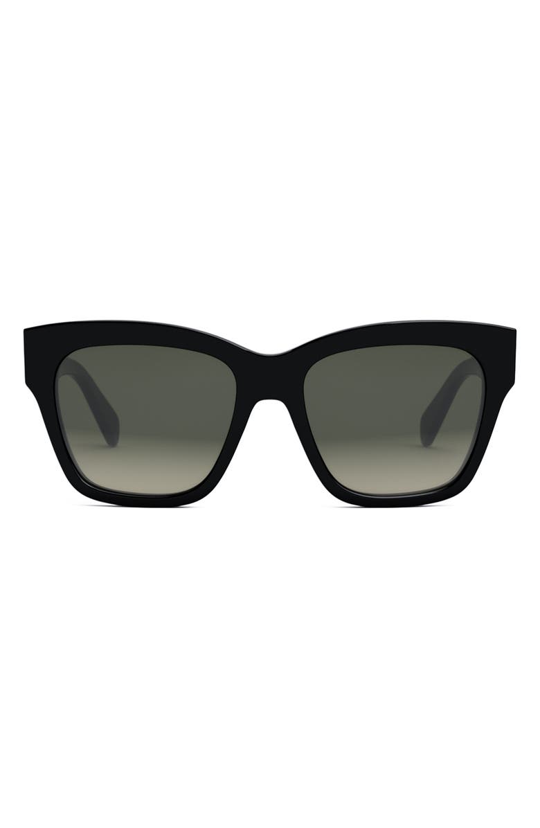 CELINE Triomphe 55mm Round Sunglasses, Main, color, Shiny Black / Gradient Brown