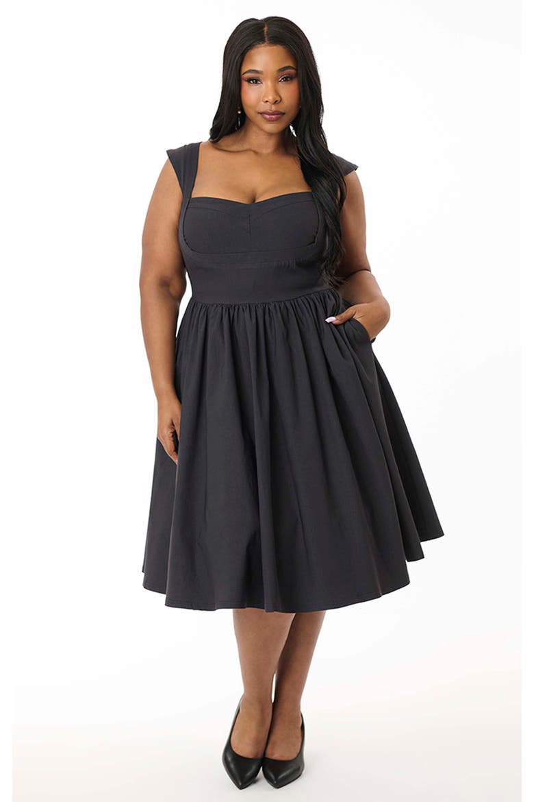 Plus Size 1950s Sweetheart Sleeveless Swing Dress, Main, color, Black