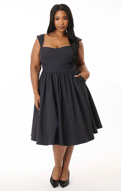 Plus Size 1950s Sweetheart Sleeveless Swing Dress