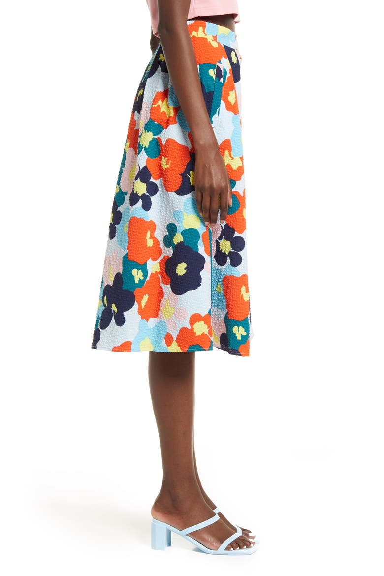 Cristina Martinez Print Skirt, Alternate, color, BLUE FLORAL SMUDGE