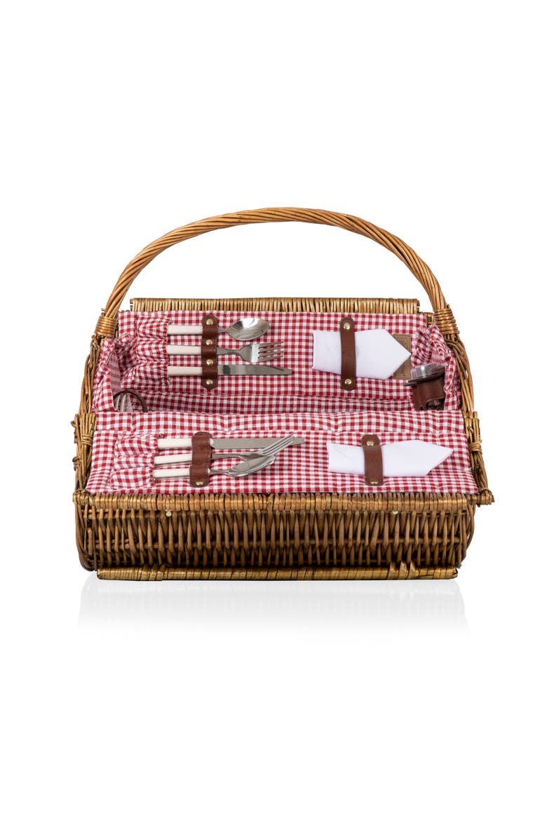 Barrel Picnic Basket, Alternate, color, Red & White Gingham Pattern