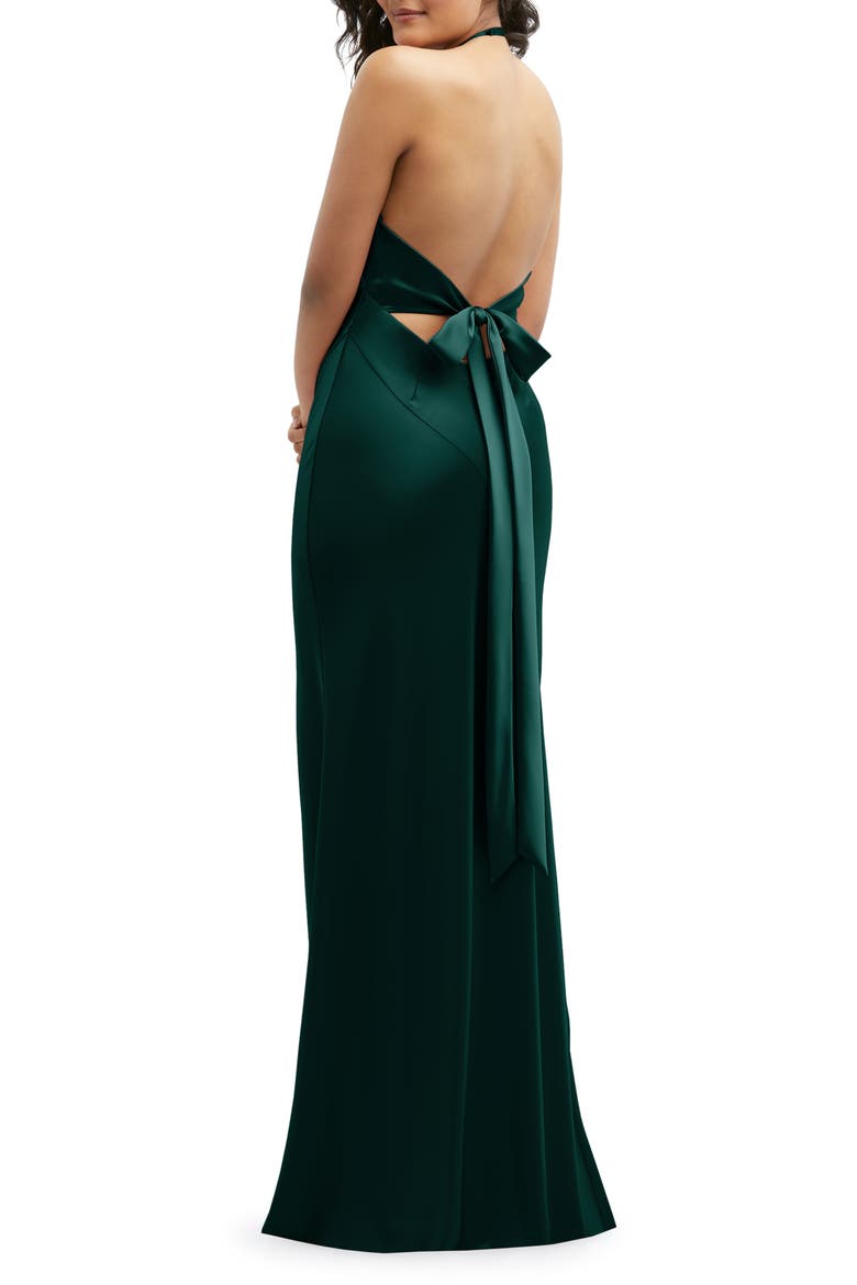 Plunge Neck Charmeuse Halter Gown, Alternate, color, EVERGREEN