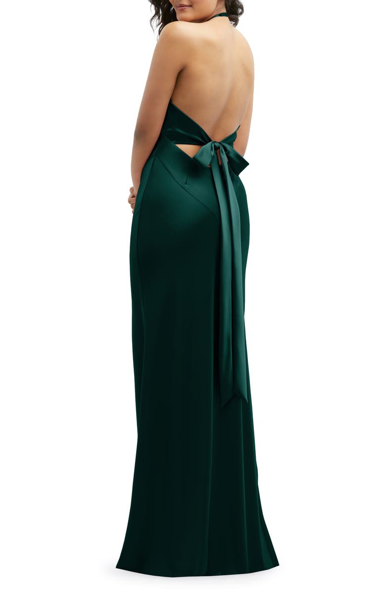 After Six Plunge Neck Charmeuse Halter Gown, Alternate, color, Evergreen