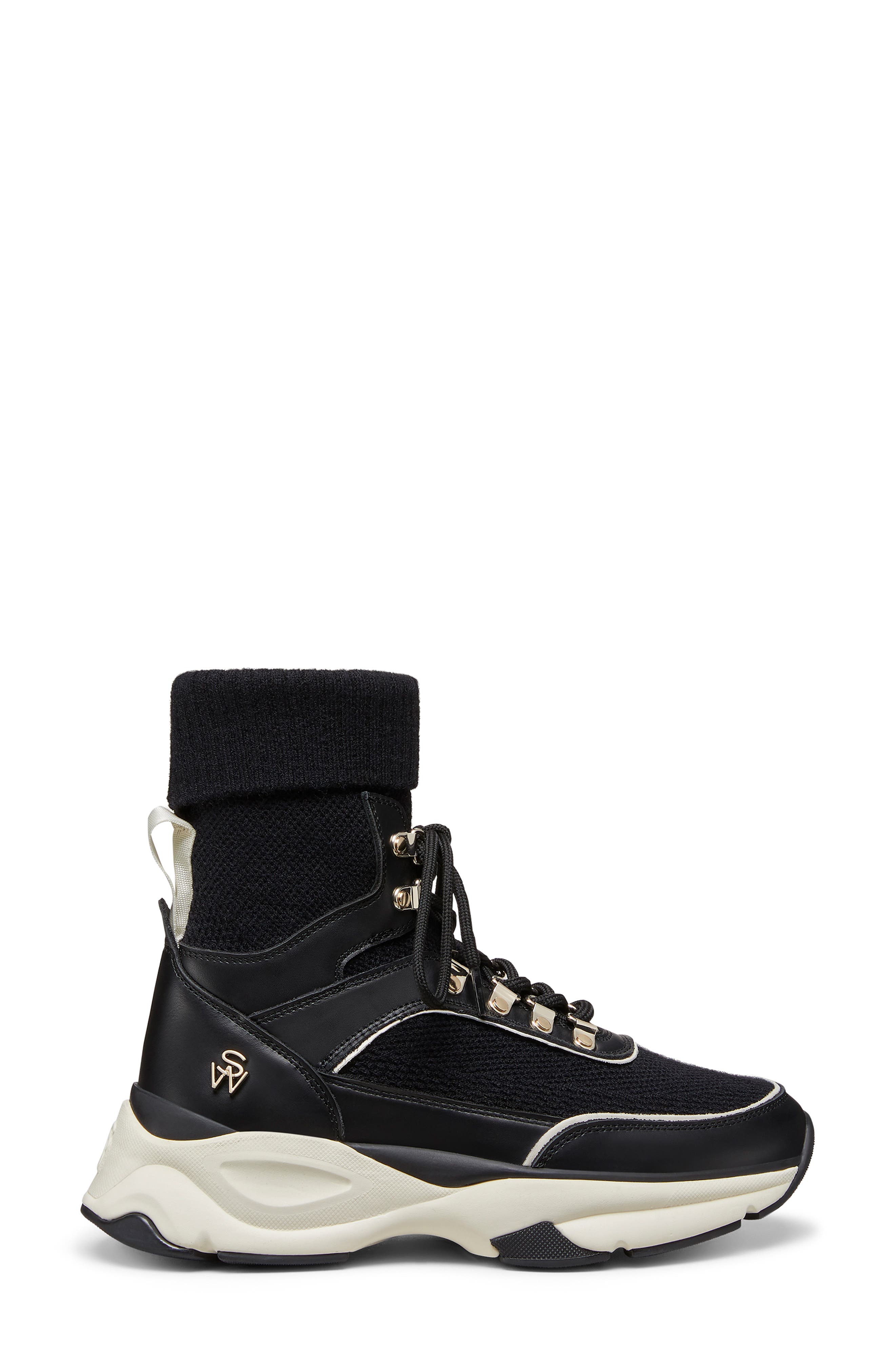 Stuart Weitzman High Top Sneaker, Alternate, color, Black/ Butter/ Black/ Black