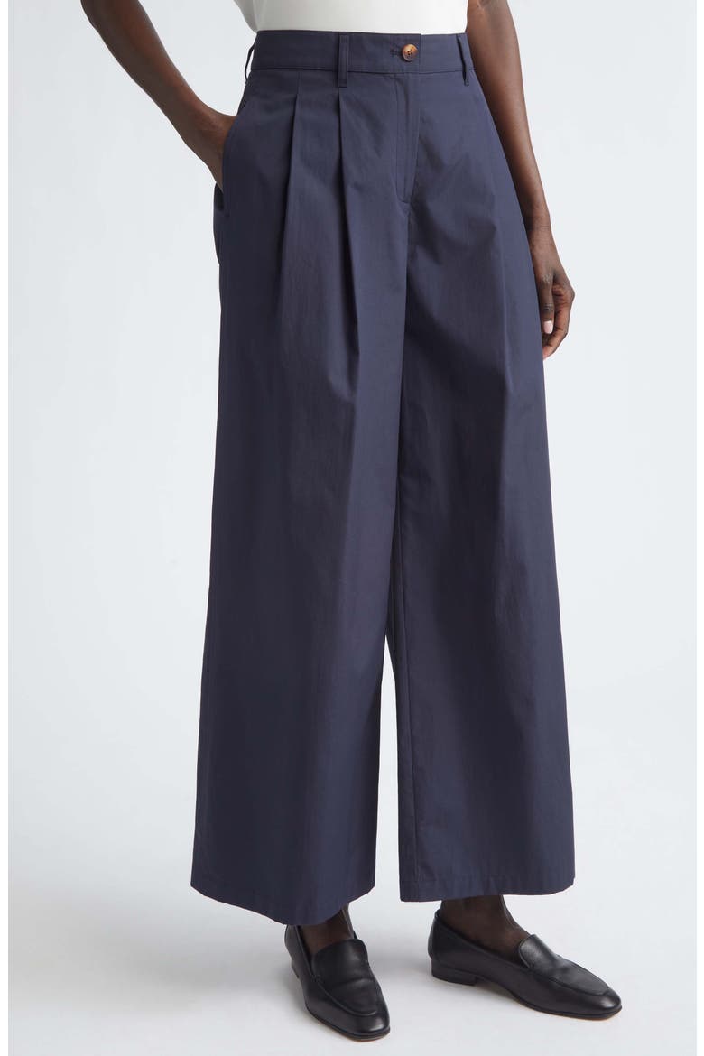 Park Pleated Organic Cotton Poplin Wide Leg Ankle Pants, Alternate, color, INK