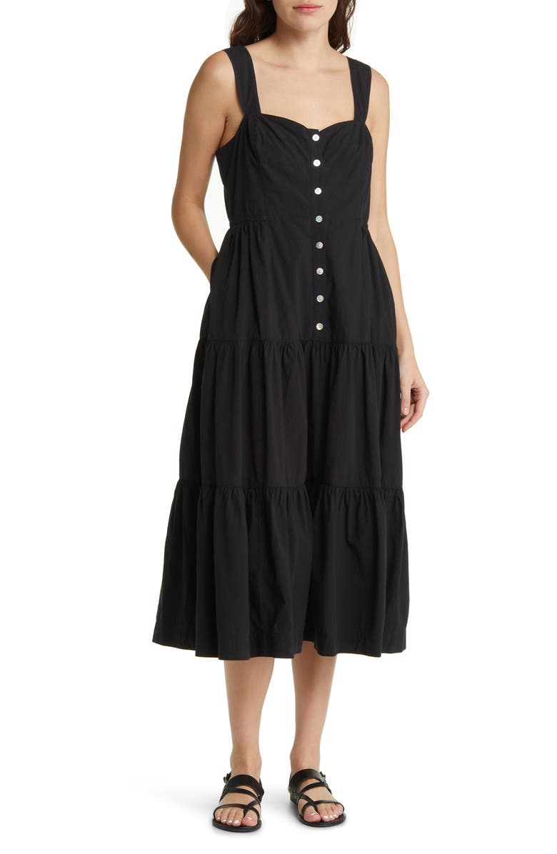Madewell Button Front Tiered Midi Dress, Main, color,