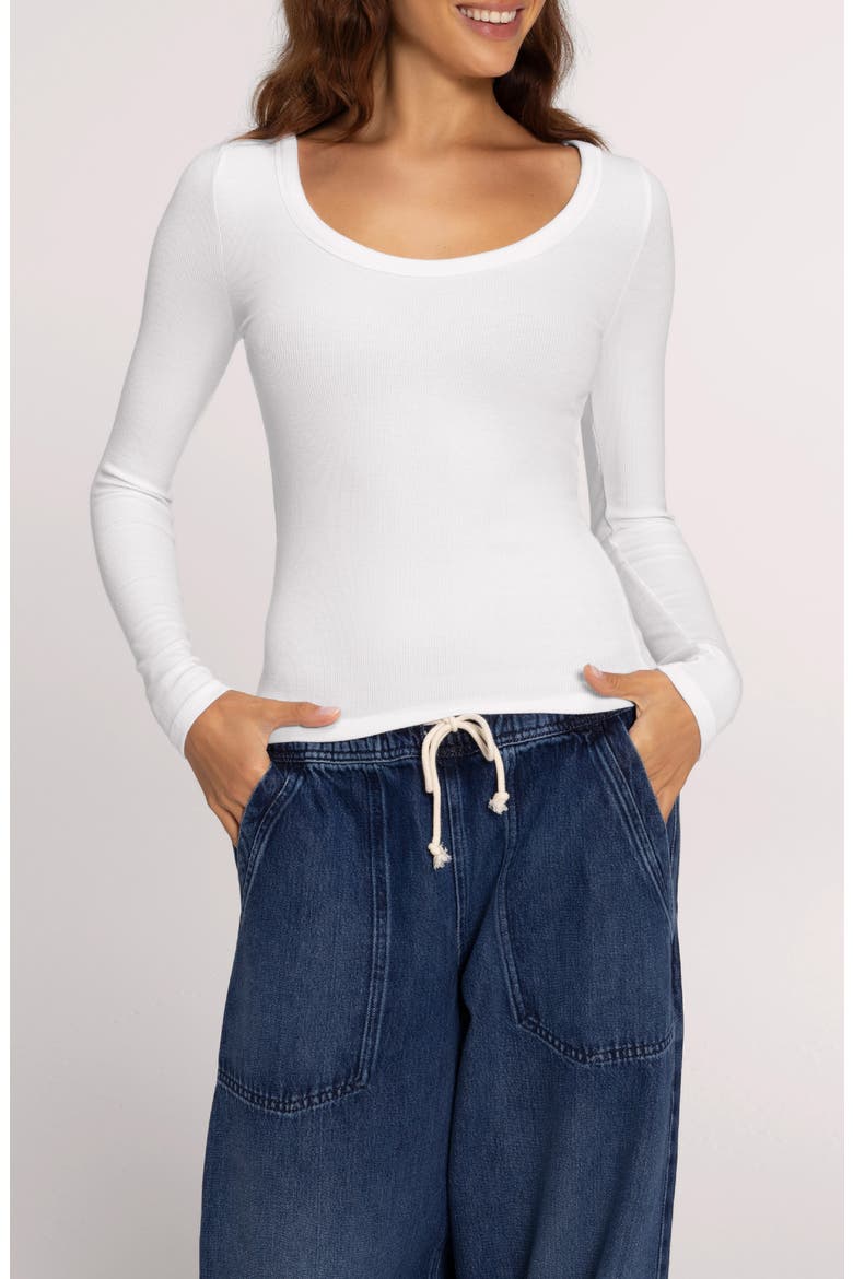 Slinky Scoop Neck Rib Top, Alternate, color, WHITE