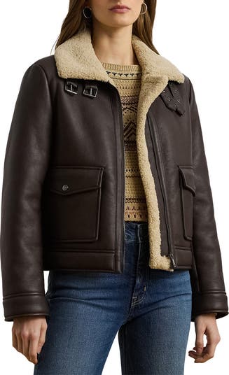 Faux Leather & Faux Shearling Bomber Jacket
