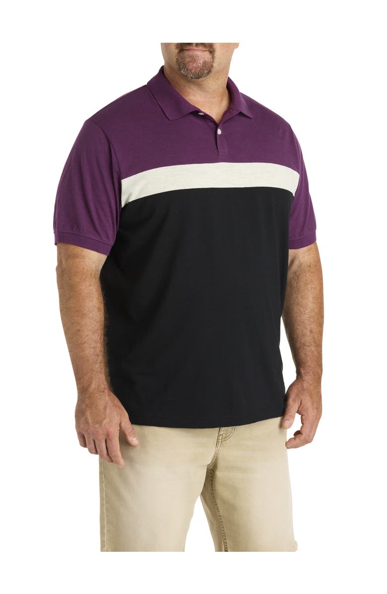 Harbor Bay by DXL Big & Tall Chest-Striped Polo Shirt, Main, color, Plum Multi