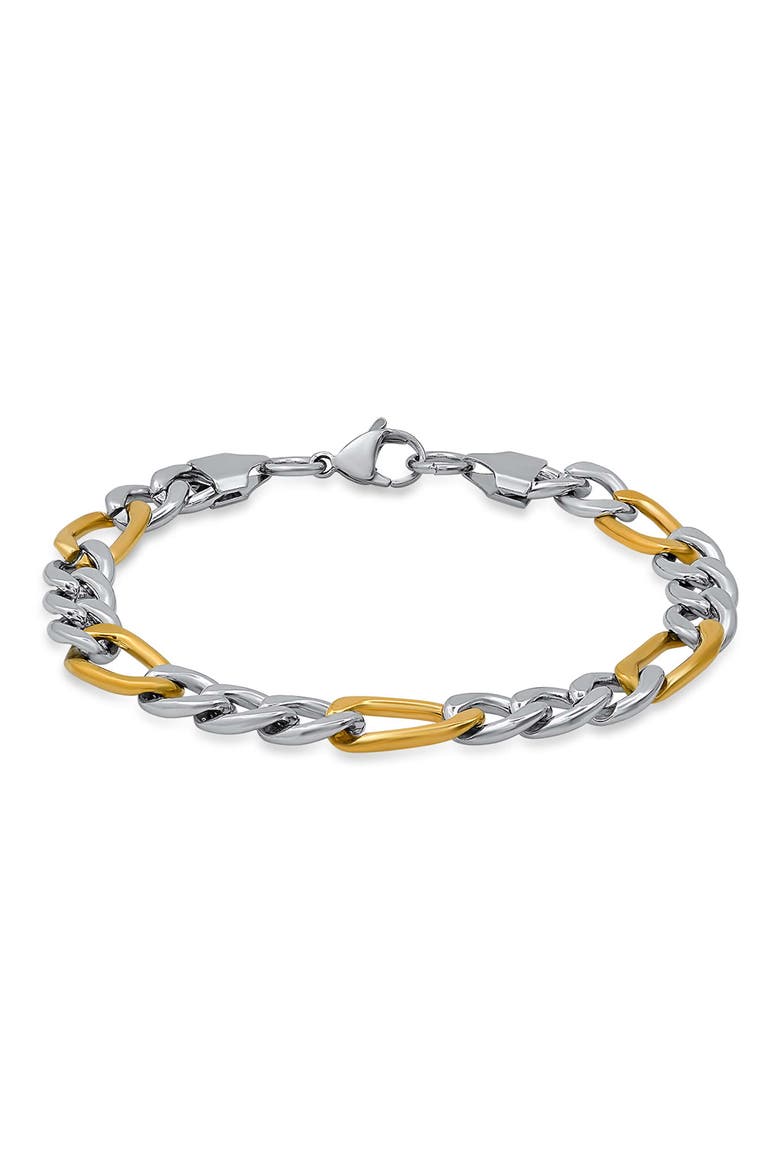 Men's Two Tone Figaro Chain Bracelet, Main, color, SILVER/ GOLD