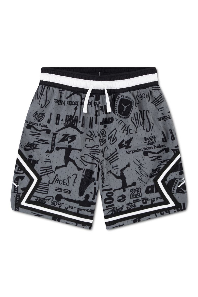 Kids' Print Dri-FIT Mesh Basketball Shorts, Main, color, BLACK/ SMOKE GREY