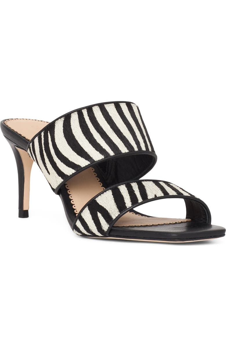 Cinq à Sept Sutton Zebra Haircalf Slide Sandal, Main, color, Black/ Ivory