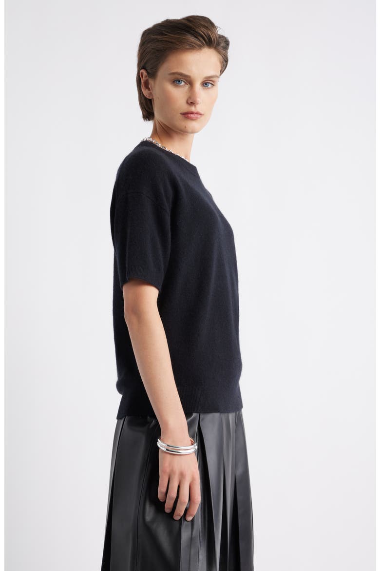 Short Sleeve Cashmere Sweater, Alternate, color, BLACK ROCK