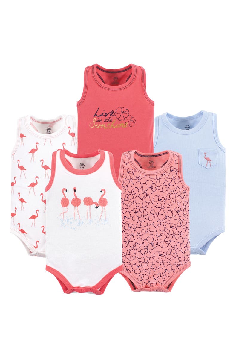 Yoga Sprout Cotton Bodysuits, Main, color, Flamingo