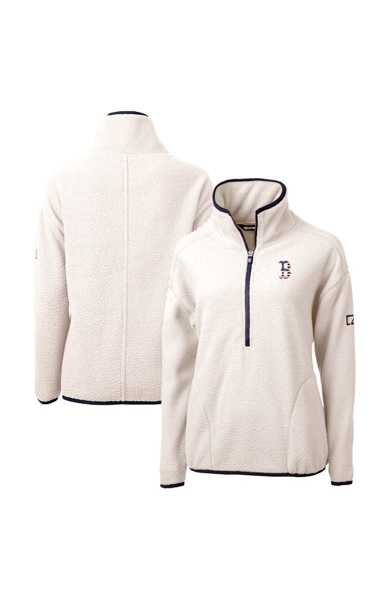Cutter & Buck Women's Cutter & Buck White Boston Red Sox Americana Logo Cascade Eco Sherpa Fleece Half-Zip Pullover Jacket, Main, color, 