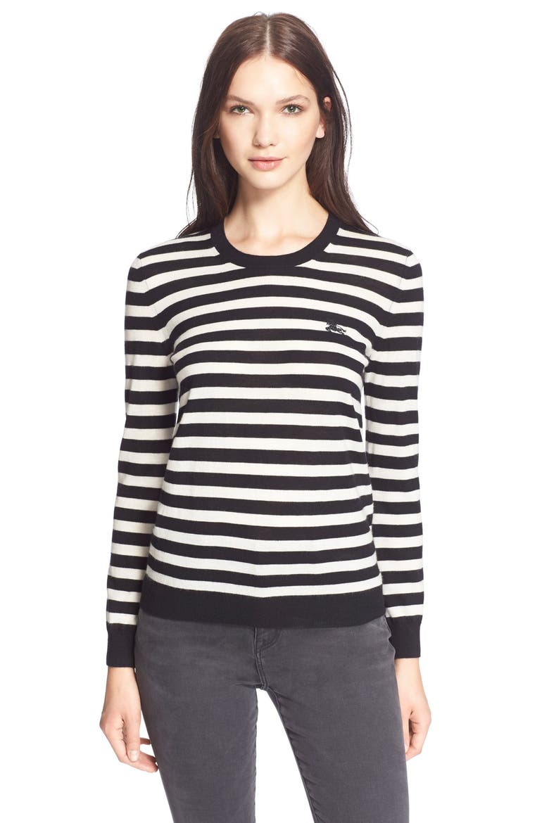 Stripe Crewneck Cashmere Sweater, Main, color, BLACK