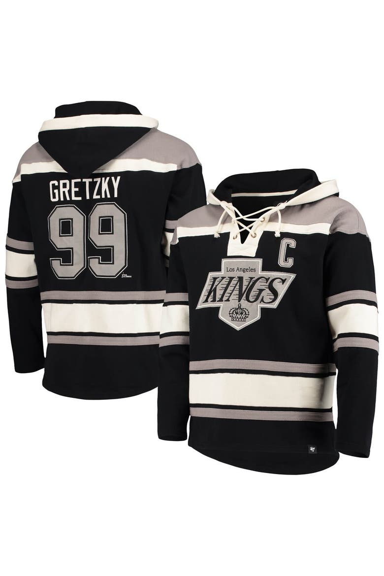 Men's '47 Wayne Gretzky Black Los Angeles Kings Retired Player Name & Number Lacer Pullover Hoodie, Main, color, Black